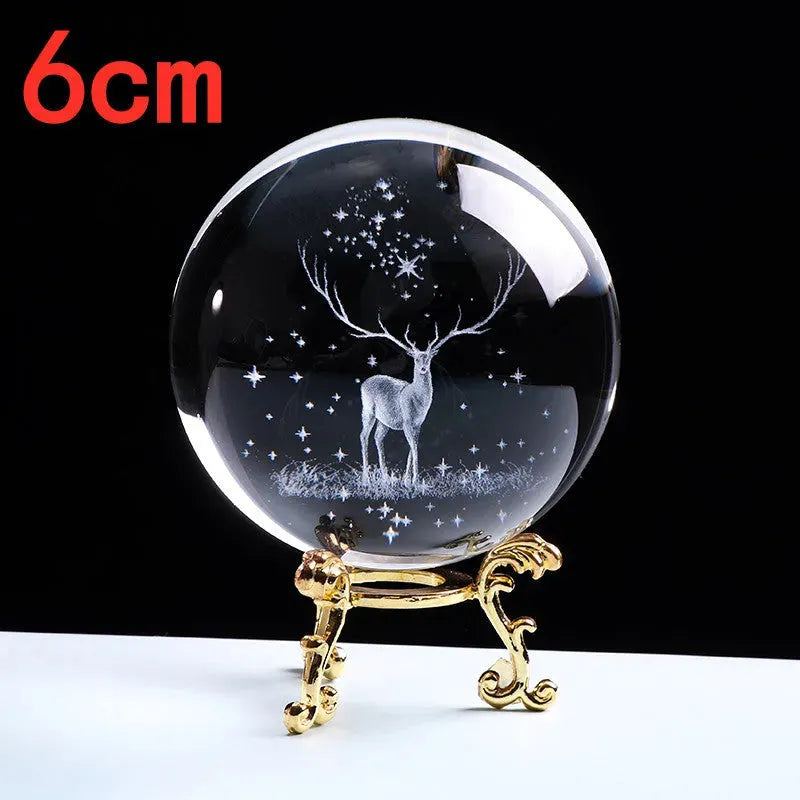 Crystal internally carved elk crystal ball - Bellarte Enchanté Crystal internally carved elk crystal ball